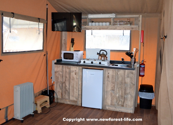 New Forest glamping kitchen at Sandy Balls
