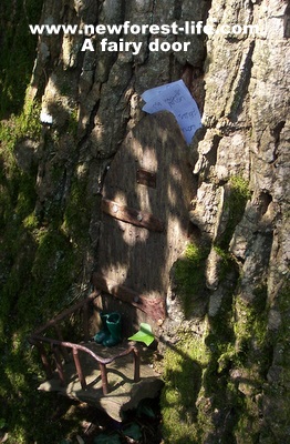 New Forest Furzey Gardens Fairy Door with Fairy wellies outside