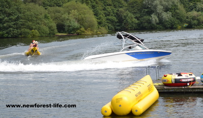 New Forest Water Park near Fordingbridge banana boat